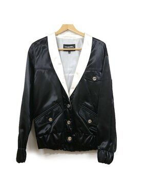 Chanel No.5 Button Blouson Jacket 38 Black and White